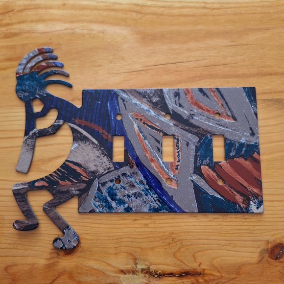 Lazart Productions Inc Kokopelli Artisan Reversible Metal 3-lightswtitch Plate - Picture 2 of 3